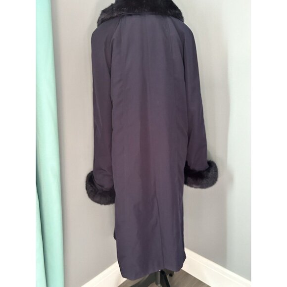 Jacques Vert Purple Plum Long Overcoat Button Up Faux Fur Trim Women’s - Picture 5 of 11